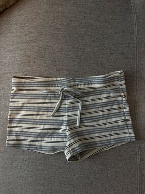 Low Rise Striped Cotton Lounge Shorts in Cream and Gray